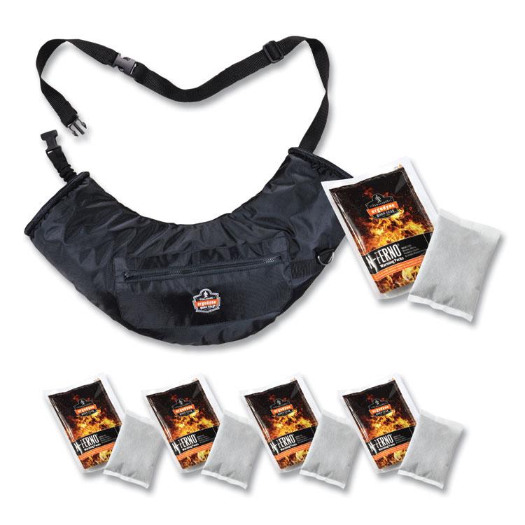 ergodyne® N-Ferno 6980 Winter Hand Warmer Muff Kit with 5 Hand Warmer Packets, Nylon/Fleece/Neoprene, One Size Fits Most, Black