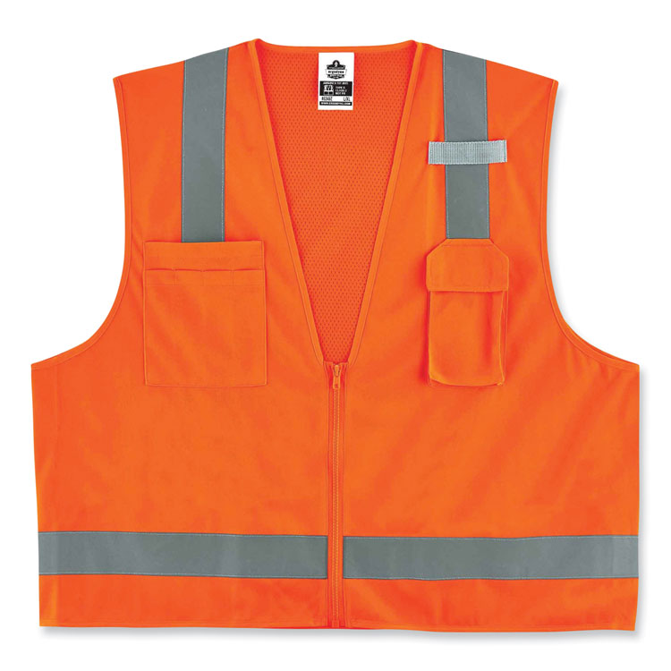 ergodyne® GloWear 8249Z Class 2 Economy Surveyors Zipper Vest, Polyester, 2X-Large/3X-Large, Orange