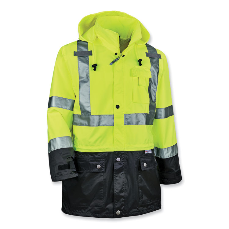 ergodyne® GloWear 8365BK Class 3 Hi-Vis Rain Jacket Black Bottom, 5X-Large, Lime
