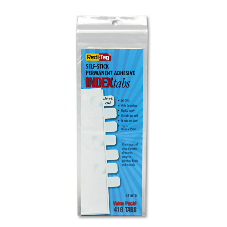 Picture of Side-Mount Self-Stick Plastic Index Tabs, 1 inch, White, 416/Pack