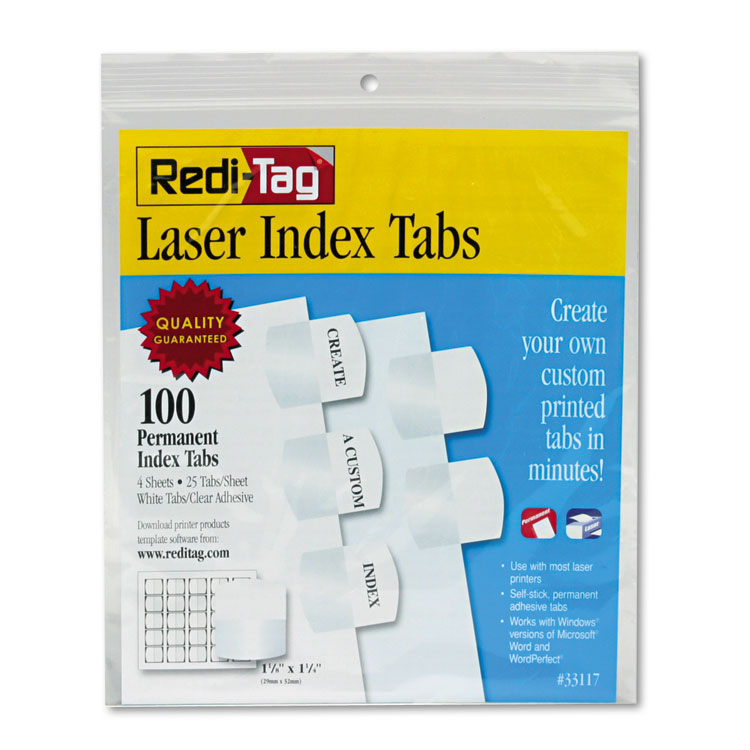 Picture of Laser Printable Index Tabs, 1 1/8 Inch, White, 100/Pack