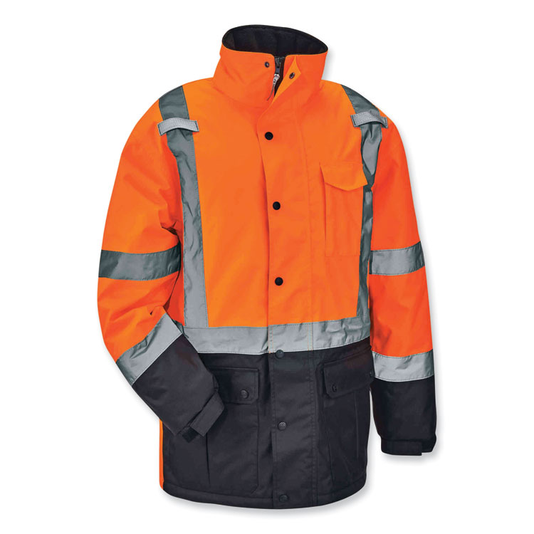 ergodyne® GloWear 8384 Class 3 Hi-Vis Quilted Thermal Parka, 3X-Large, Orange