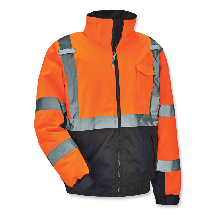 ergodyne® GloWear 8377 Class 3 Hi-Vis Quilted Bomber Jacket, Orange, Medium