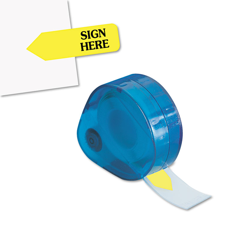 Picture of Arrow Message Page Flags in Dispenser, "Sign Here", Yellow, 120 Flags/Dispenser