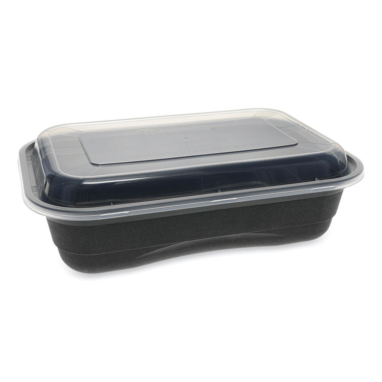 Anchor PP Microwaveable Container w/ Pet Dome Lid, 16 oz, Black/Clear | 201/Case