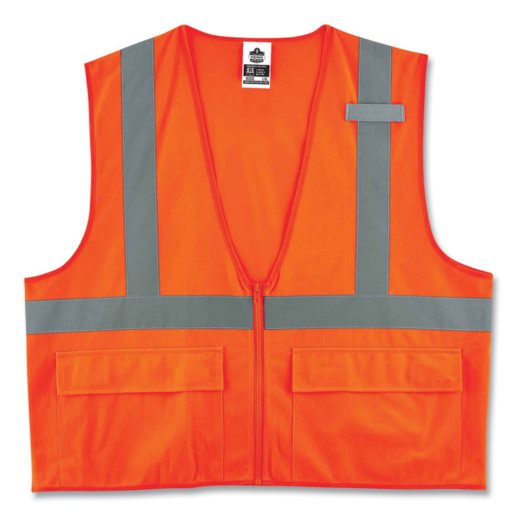 ergodyne® GloWear 8225Z Class 2 Standard Solid Vest, Polyester, Orange, Large/-Large