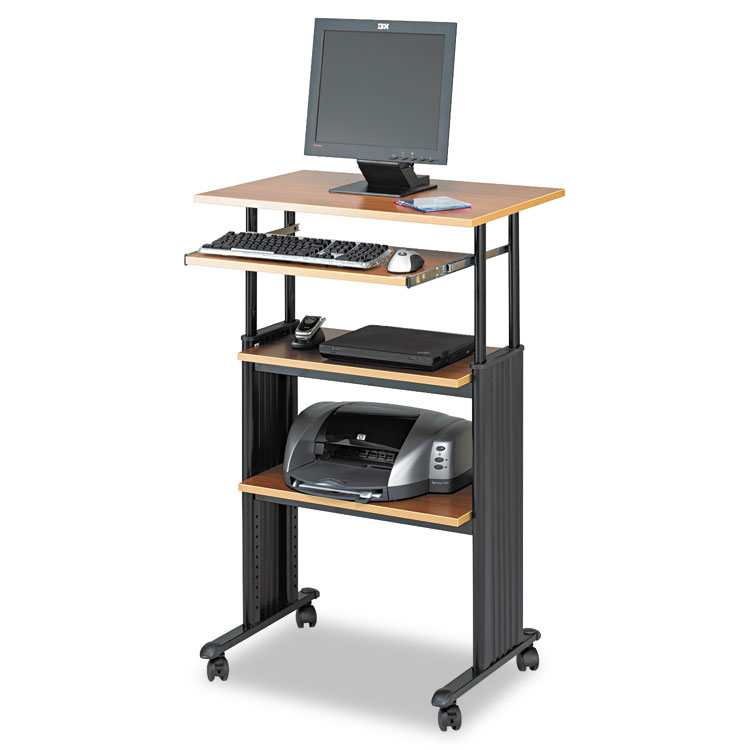 Picture of Adjustable Height Stand-Up Workstation, 29w X 22d X 49h, Oak/black