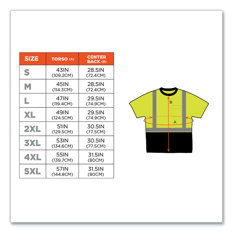 ergodyne® GloWear 8289BK Class 2 Hi-Vis T-Shirt with Black Bottom, X-Large, Lime