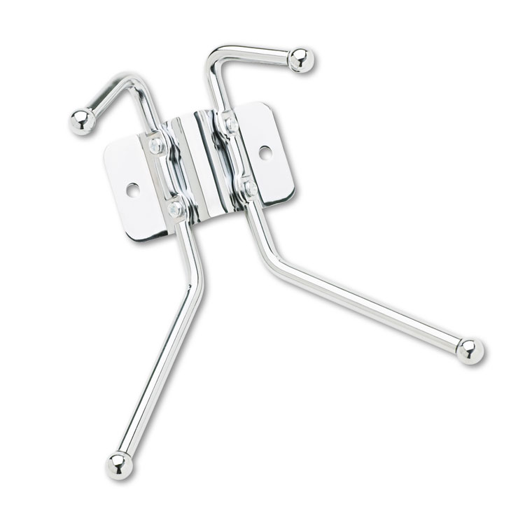 Picture of Metal Wall Rack, Two Ball-Tipped Double-Hooks, 6-1/2w x 3d x 7h, Chrome Metal