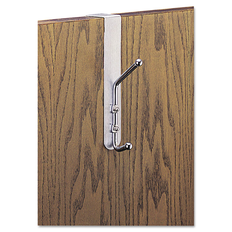 Picture of Safco® Over-The-Door Double Coat Hook, Chrome-Plated Steel, Satin Aluminum Base (SAF4166)