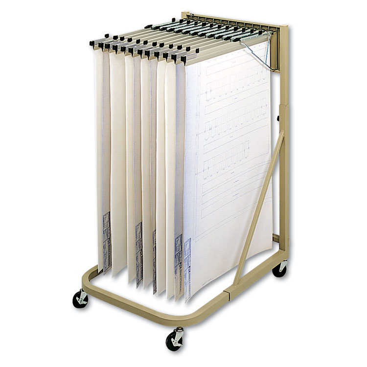 Picture of Steel Sheet File Mobile Rack, 12 Hanging Clamps, 27w x 37 1/2d x 61 1/2h, Sand