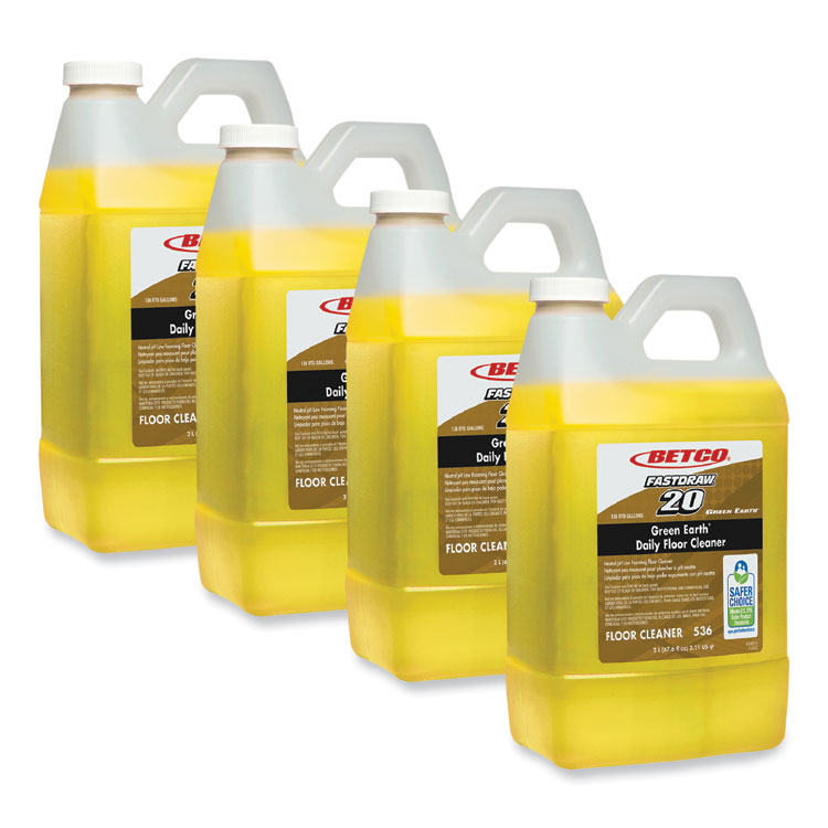 Green Earth Daily FastDraw Floor Cleaner, 2 L Bottle, Unscented, 4/Carton