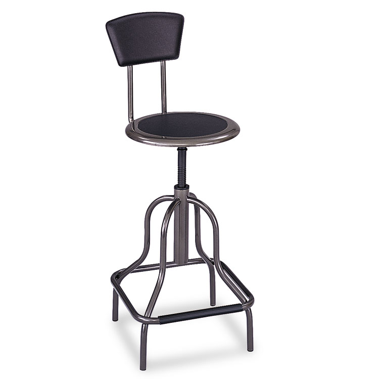 Picture of Diesel Series Industrial Stool w/Back, High Base, Pewter Leather Seat/Back Pad