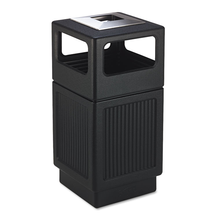 CANMELEON ASH/TRASH RECEPTACLE, SQUARE, POLYETHYLENE, 38 GAL, TEXTURED BLACK