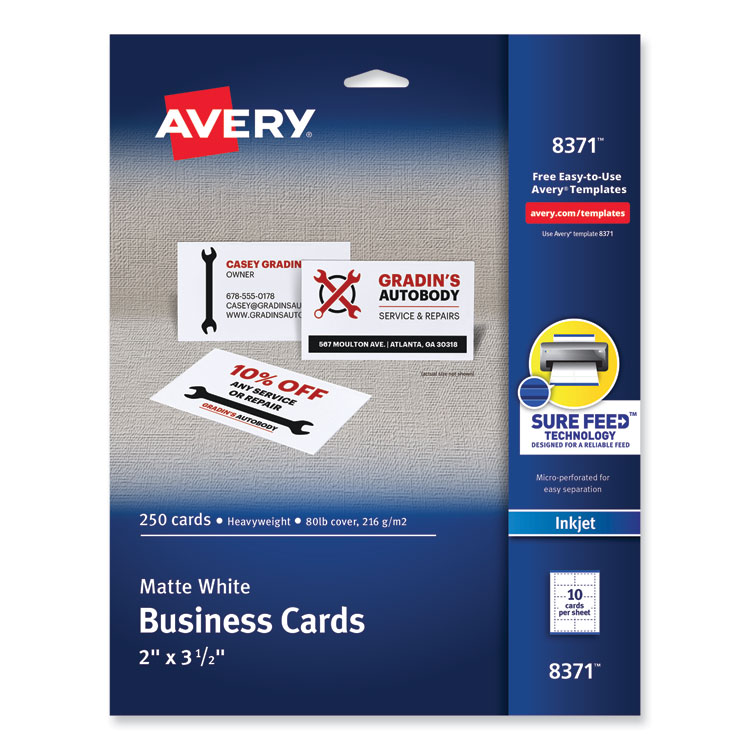 AVE8371 CARD,BUS,INKJT,250/PK,WHT