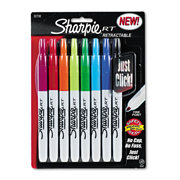 Picture of Retractable Permanent Markers, Fine Point, Assorted, 8/Set