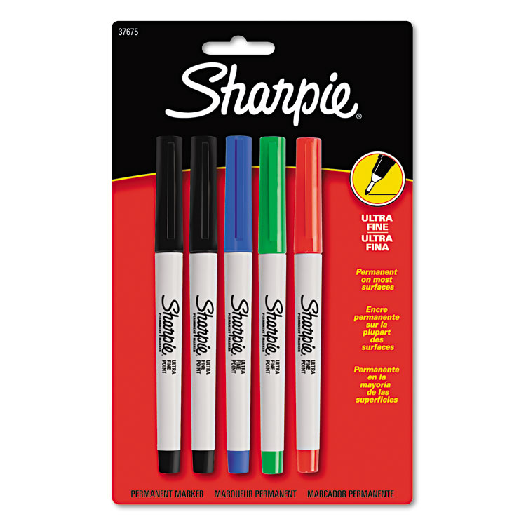 Picture of Permanent Markers, Ultra Fine Point, Assorted Colors, 5/Set