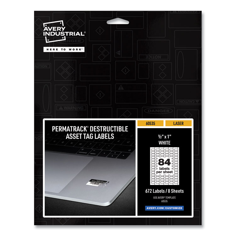 Permatrack Destructible Asset Tag Labels, Laser Printers, 0.5 X 1, White, 84/sheet, 8 Sheets/pack