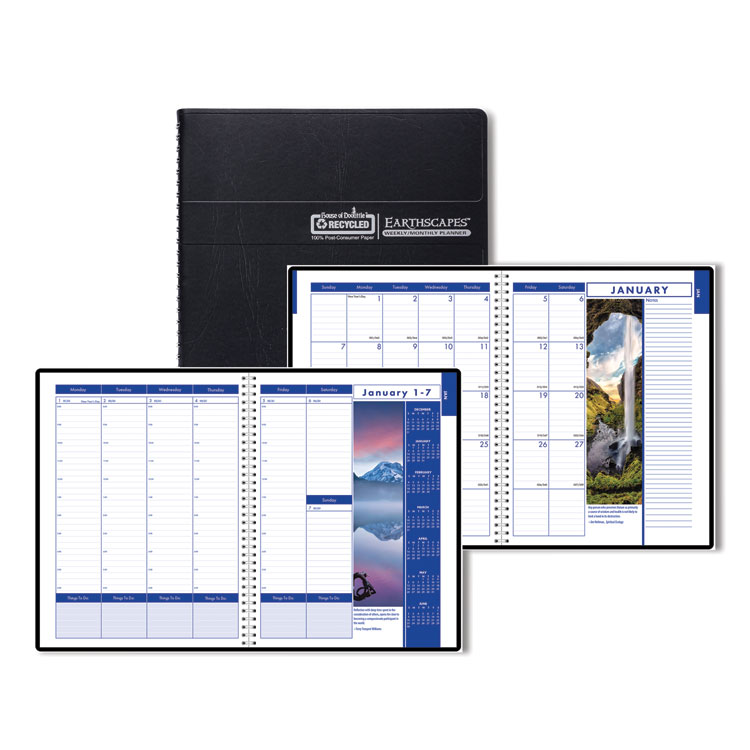 Earthscapes Recycled Weekly/Monthly Appointment Book, Landscape Photos, 11 x 8.5, Black Soft Cover, 12-Month (Jan-Dec): 2026