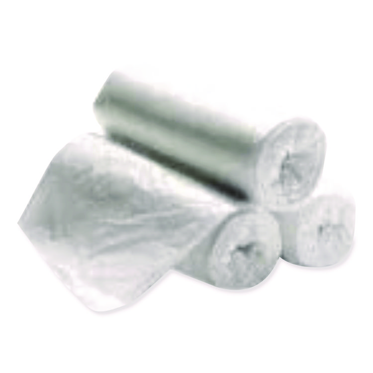 High Density Can Liners, 10 gal, 6 mic, 24" x 23", Natural, Interleaved Roll, 50 Bags/Roll,  20 Rolls/Carton