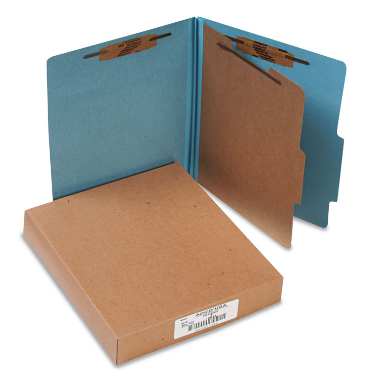 Picture of Pressboard 25-Pt Classification Folders, Letter, 4-Section, Sky Blue, 10/Box