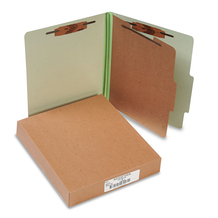 Picture of Pressboard 25-Pt Classification Folders, Letter, 4-Section, Leaf Green, 10/Box