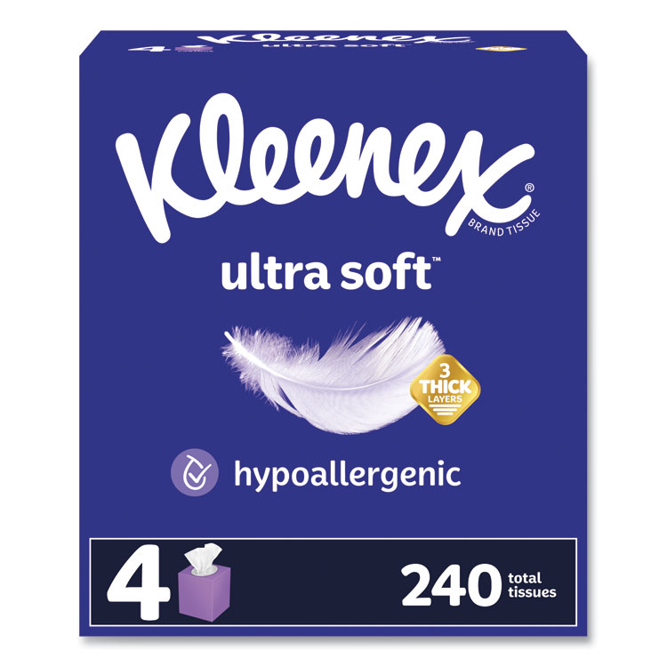 Ultra Soft Facial Tissue, 3-Ply, White, 60 Sheets/Box, 4 Boxes/Pack, 12 Packs/Carton