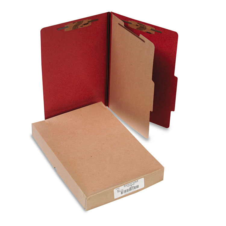 Picture of Pressboard 25-Pt Classification Folders, Legal, 4-Section, Earth Red, 10/Box