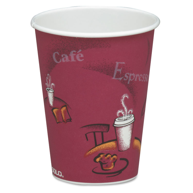 Picture of SOLO BISTRO DESIGN HOT DRINK CUPS, PAPER, 8OZ, MAROON, 50/BAG, 20 BAGS/CARTON