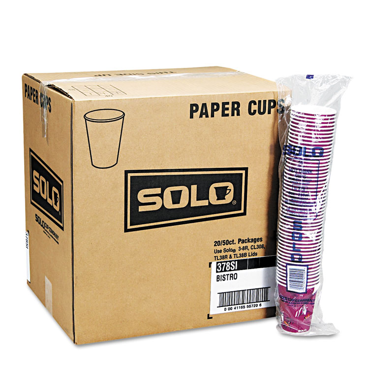 Picture of SOLO BISTRO DESIGN HOT DRINK CUPS, PAPER, 12OZ, MAROON, 50/BAG, 20 BAGS/CARTON