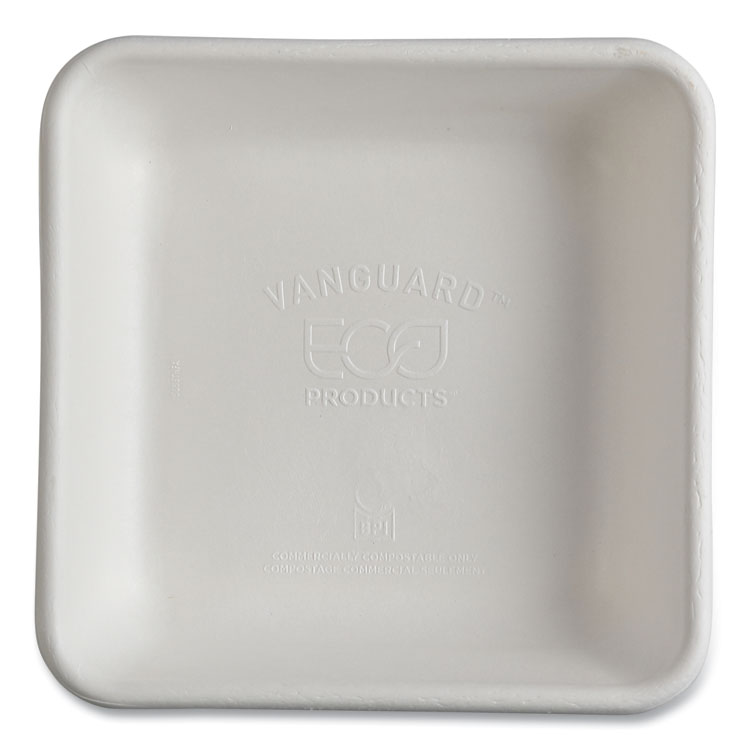 Vanguard Worldview Renewable and Compostable Sugarcane Take-Out Containers, 36 oz, 8 x 8 x 2, White, 200/Carton