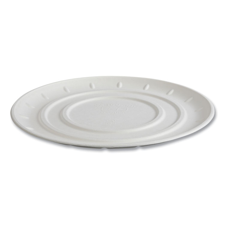 Vanguard Molded Fiber Pizza Tray, 14" Diameter, White, Sugarcane, 50/Carton