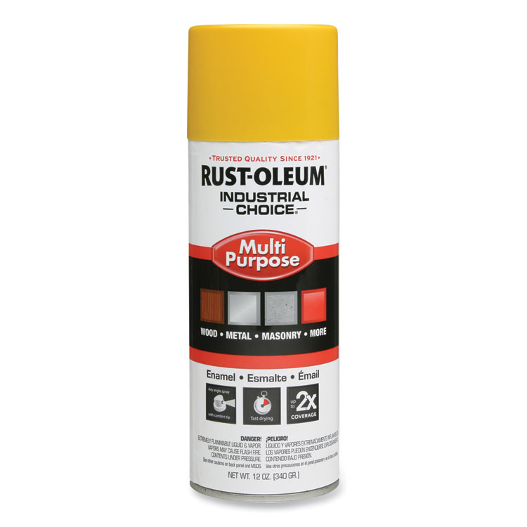 Industrial Choice 1600 System Multi-Purpose Enamel Spray Paint, Flat Safety Yellow, 12 oz Aerosol Can, 6/Carton