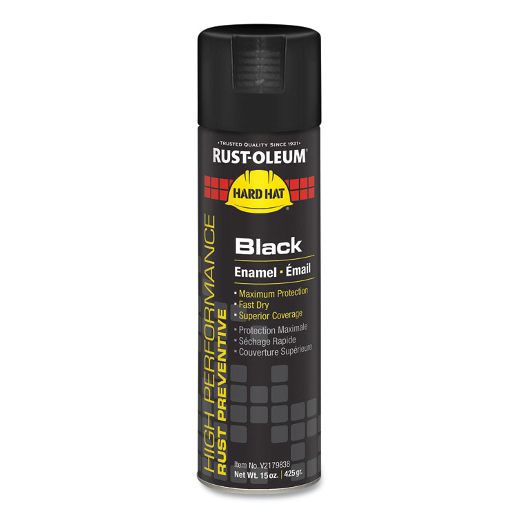 Hard Hat High Performance V2100 System Rust Preventive Enamel Spray Paint, Gloss Black, 15 oz Aerosol Can, 6/Carton