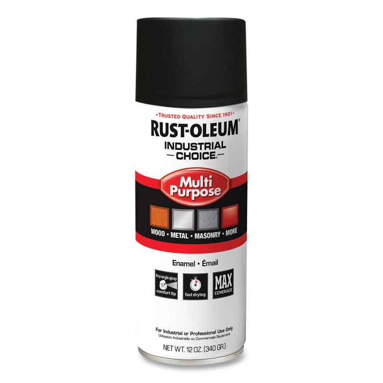 Industrial Choice 1600 System Multi-Purpose Enamel Spray Paint, Ultra-Flat Black, 12 oz Aerosol Can, 6/Carton