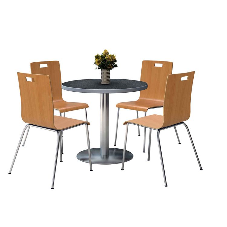 KFI Studios Pedestal Table with Four Natural Jive Series Chairs, Round, 36 Dia x 29h, Graphite Nebula