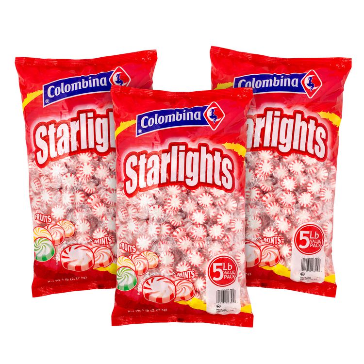 Colombina Peppermint Starlight Mints, 5 lb Bag, 3/Carton