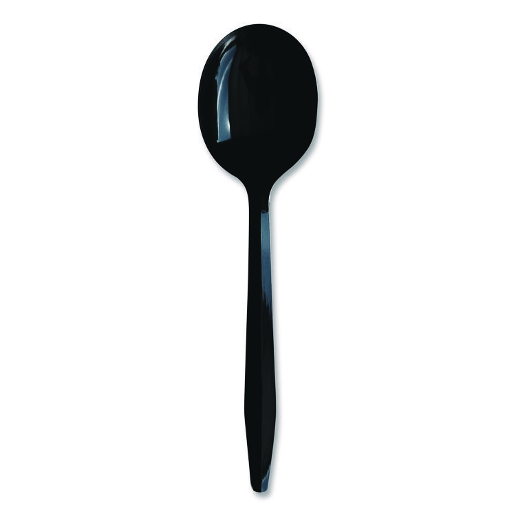Heavyweight Polypropylene Cutlery, Soup Spoon, Plastic, Black, 1,000/Carton