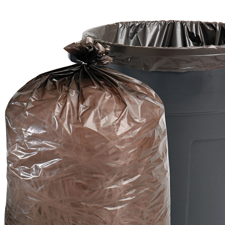 Picture of 100% Recycled Plastic Garbage Bags, 60gal, 1.5mil, 36 x 58, Brown/Black, 100/CT