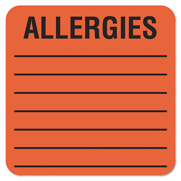 Picture of Medical Labels for Allergies, 2 x 2, Orange, 500/Roll