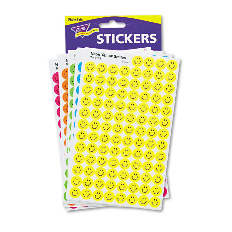Picture of SuperSpots and SuperShapes Sticker Variety Packs, Neon Smiles, 2,500/Pack