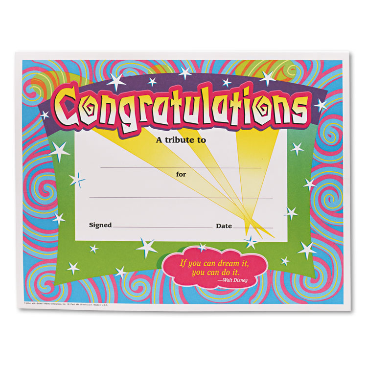 Picture of Congratulations Certificates, 8-1/2 x 11, White Border, 30/Pack