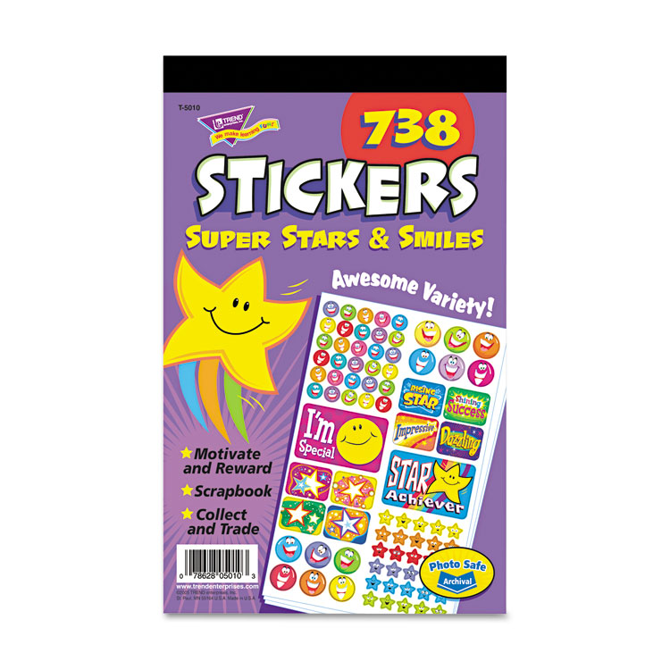 Picture of Sticker Assortment Pack, Super Stars and Smiles, 738 Stickers/Pad