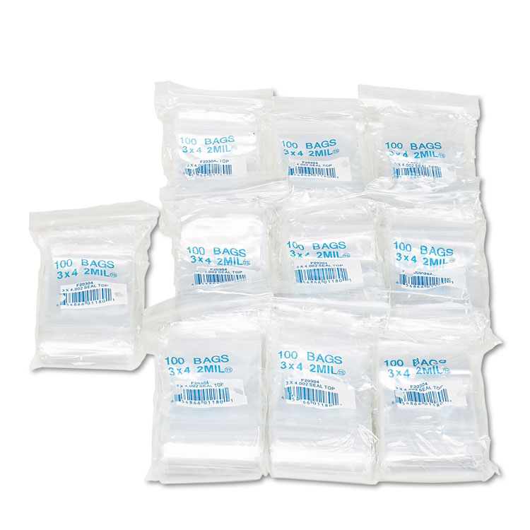 Reclosable Poly Bags, 3 x 4, 2mil, Clear, 1000/Carton