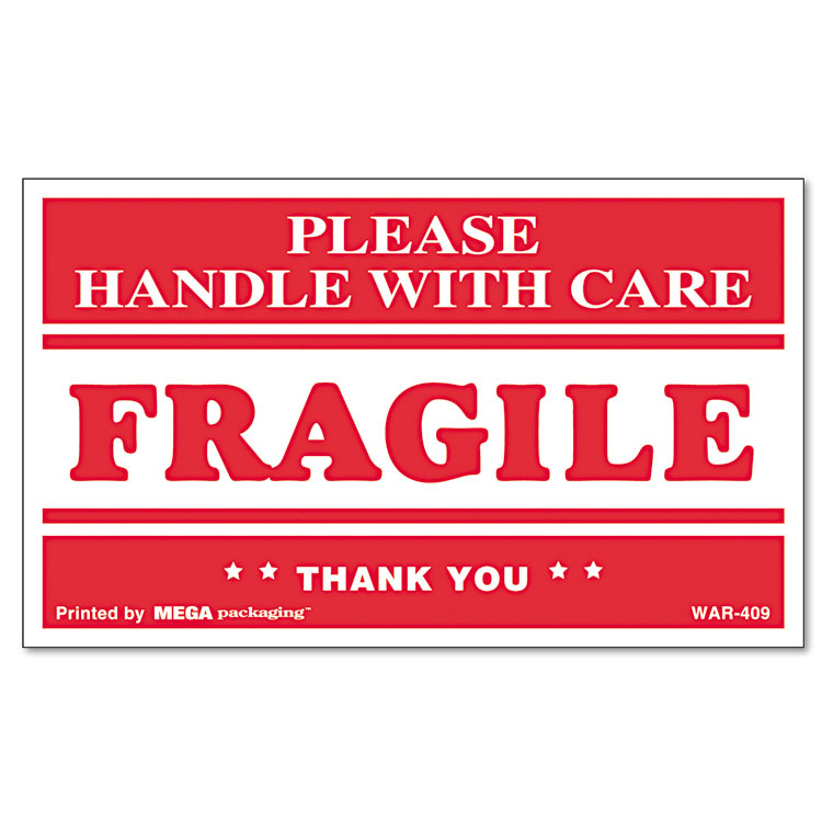 Picture of FRAGILE HANDLE WITH CARE Self-Adhesive Shipping Labels, 3 x 5, 500/Roll
