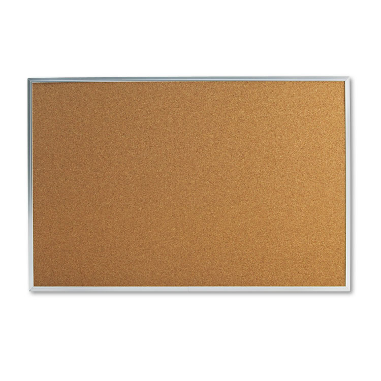 Picture of Bulletin Board, Natural Cork, 36 x 24, Satin-Finished Aluminum Frame