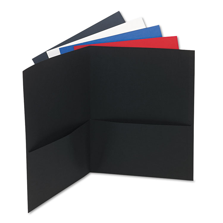 Picture of Two-Pocket Portfolio, Embossed Leather Grain Paper, Assorted Colors, 25/Box