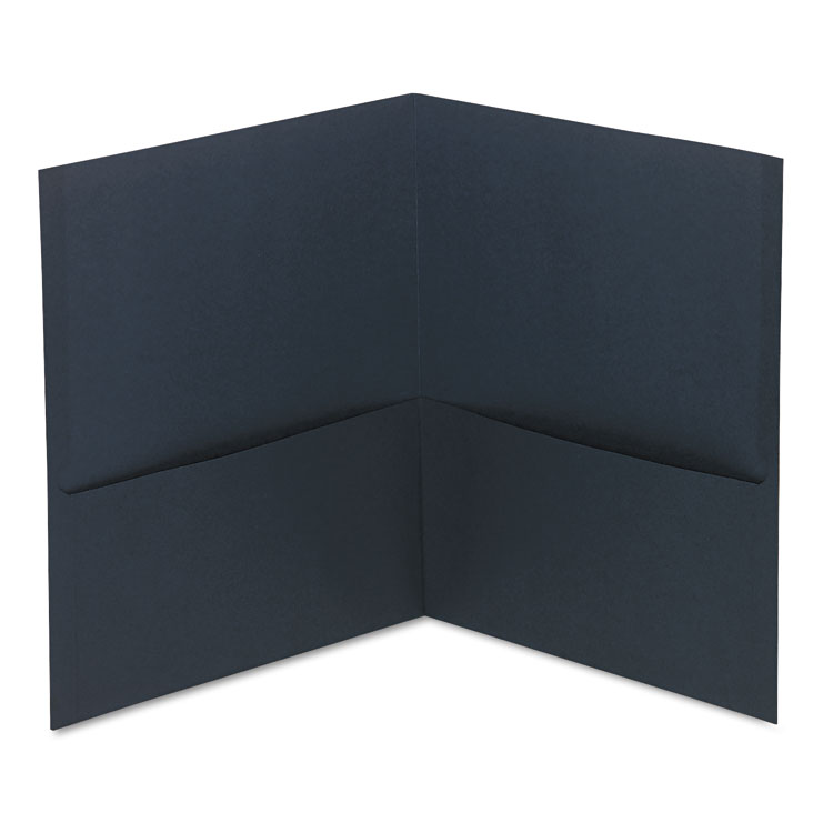Picture of Two-Pocket Portfolio, Embossed Leather Grain Paper, Dark Blue, 25/Box