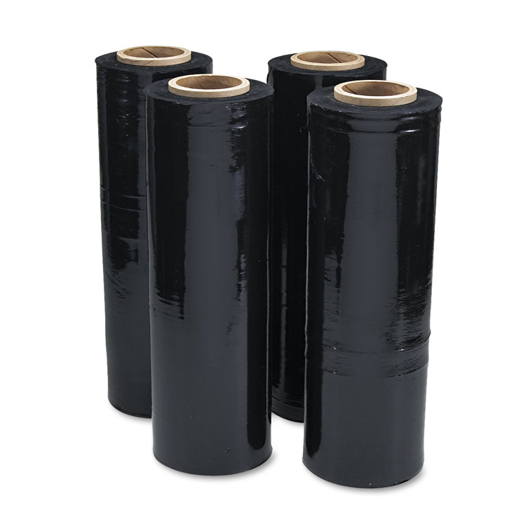 Picture of Black Stretch Film, 18" x 1, 500ft Roll, 20mic (80-Gauge), 4/Carton