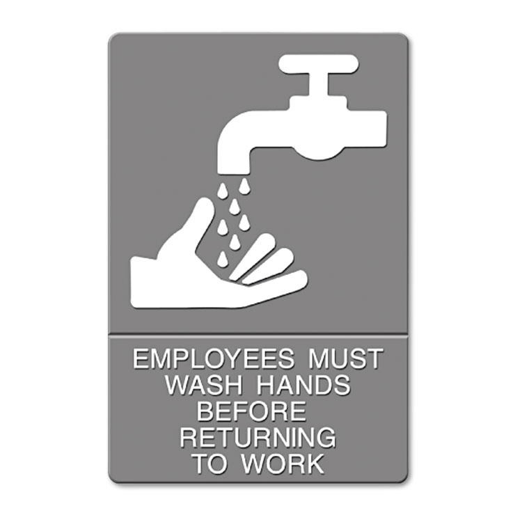 Picture of ADA Sign, EMPLOYEES MUST WASH HANDS... Tactile Symbol/Braille, 6 x 9, Gray